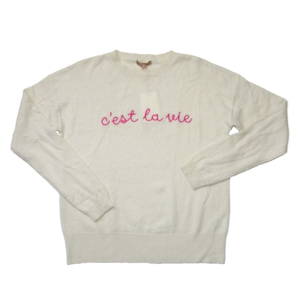 NWT Kier + J C'est La Vie Cashmere Crewneck in Ivory Pullover Sweater M
